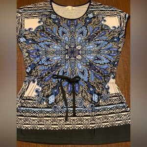 Dress Barn Blue and Black Paisley Women's Blouse Size Medium